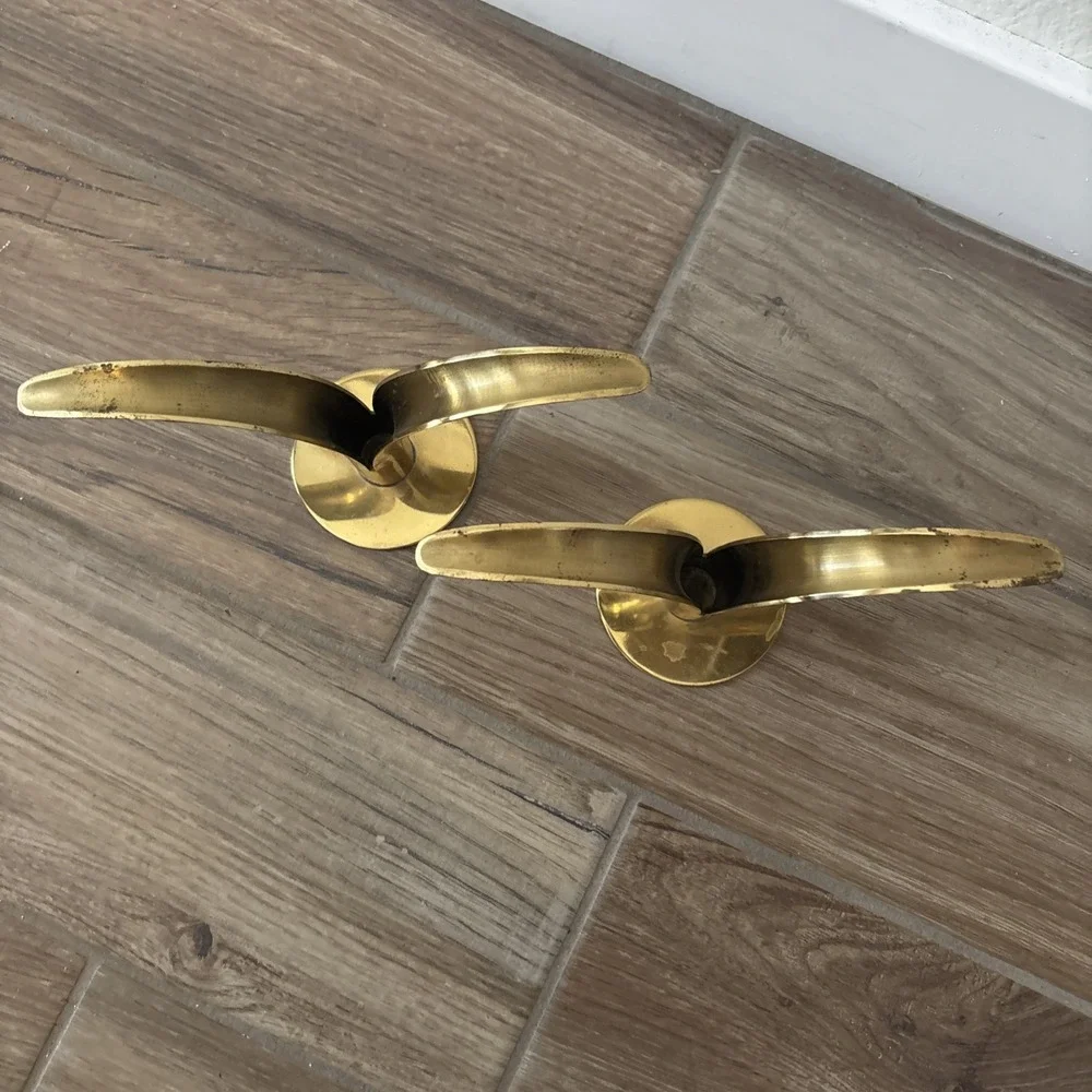 Two Mid-Century Modern Sculpted Brass‎ Swedish Lily Candle Holder by Ivar Bjork